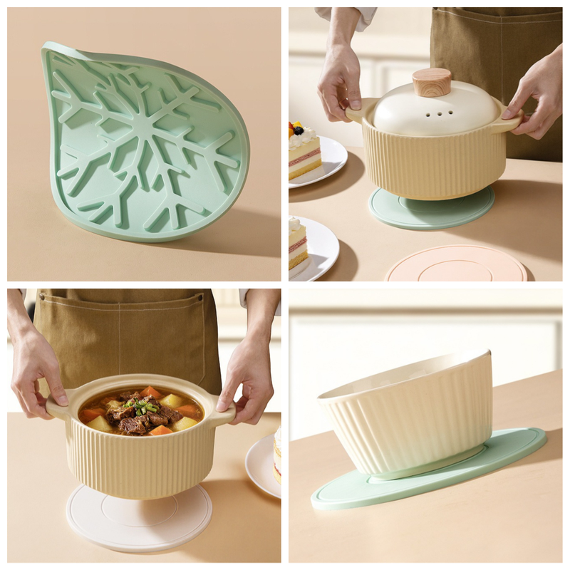 Food-Grade Silicone Heat-Resistant Trivet, 16cm Non-Slip Table Mat, Snowflake Hollow Hot Pot Coaster—Green