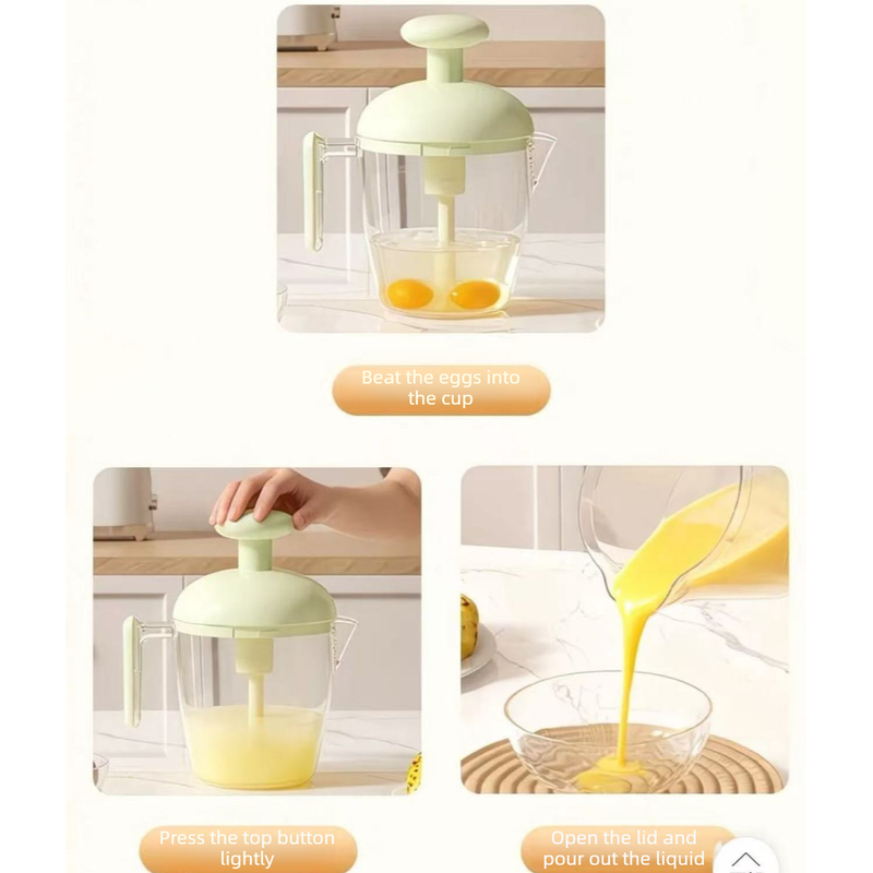 Semi-Auto Press Egg Mixer Cup, Large-Capacity Hand Whisk with Filter Spout for Baking, Whipping Cream, and Beating Eggs—Pink