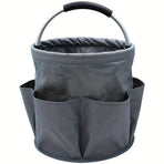 Foldable Handheld Storage Bucket with 6 Pockets, Oxford Garden Tool & Picnic Organizer Tote - Gray