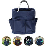 Foldable Handheld Storage Bucket with 6 Pockets, Oxford Garden Tool & Picnic Organizer Tote - Blue