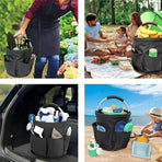 Foldable Handheld Storage Bucket with 6 Pockets, Oxford Garden Tool & Picnic Organizer Tote - Blue