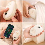 Cute Cartoon Hand Warmer 2-in-1 Portable USB Charging Power Bank, 3 Temperature Settings Pocket Heater—Beige