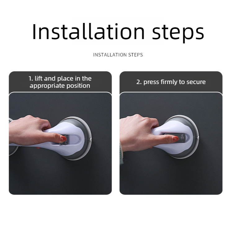 Suction Cup Bathroom Grab Bar, Anti-Slip Shower Assist Handle for Elderly, No Drill Toilet Tub Safety Handrail 2 Pack