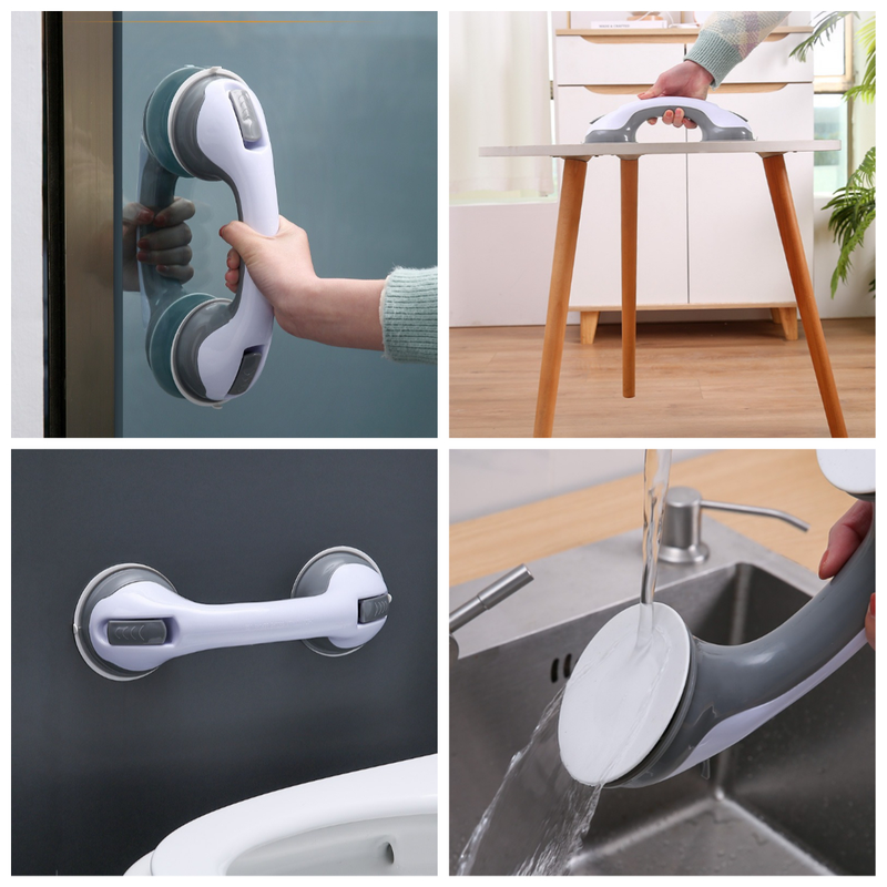 Suction Cup Bathroom Grab Bar, Anti-Slip Shower Assist Handle for Elderly, No Drill Toilet Tub Safety Handrail 2 Pack