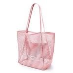 Mesh Large Beach Tote Bag, Foldable, Breathable Single-Shoulder Shopping Bag for Travel, 2-Pack—Pink