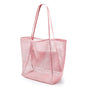 Mesh Large Beach Tote Bag, Foldable, Breathable Single-Shoulder Shopping Bag for Travel, 2-Pack—Pink