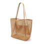Mesh Large Beach Tote Bag, Foldable, Breathable, Single-Shoulder Shopping Bag for Travel, 2-Pack - Brown