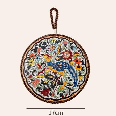 4-Pack - Chinese Retro Ceramic Trivet, Heat-Resistant, Non-Scratch Coaster with Cork Base, 17cm Round Table Mats - Floral Pattern