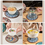 4-Pack - Chinese Retro Ceramic Trivet, Heat-Resistant, Non-Scratch Coaster with Cork Base, 17cm Round Table Mats - Sunflower Pattern