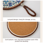 4-Pack - Chinese Retro Ceramic Trivet, Heat-Resistant, Non-Scratch Coaster with Cork Base, 17cm Round Table Mats - Sunflower Pattern