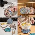 4-Pack - Chinese Retro Ceramic Trivet, Heat-Resistant, Non-Scratch Coaster with Cork Base, 17cm Round Table Mats - Blue-and-White Porcelain Pattern