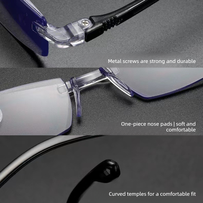 Rimless Diamond Cut Anti-Blue Light Reading Glasses +2.00 Diopters, Unisex, 2-Pack (Same Power) with 2 Clear Plastic Cases