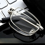 +1.50 Diopter Metal Portable Foldable Anti-Blue Light Reading Glasses, Lightweight Compact Readers for Seniors—Silver