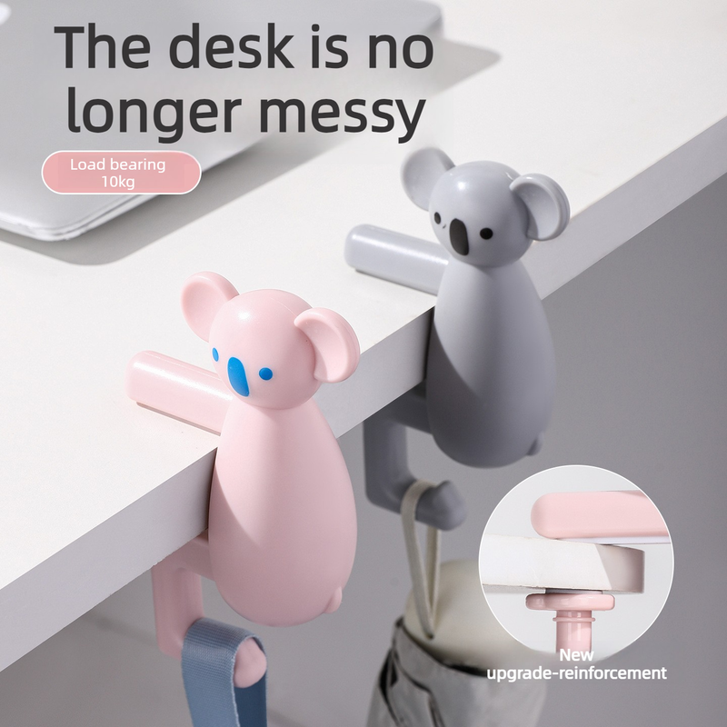 2-Pack Koala Desk Hook, Adjustable Glue-Free Table-Side Bag Hanger, Heavy-Duty Portable Backpack Hook for Students - Black