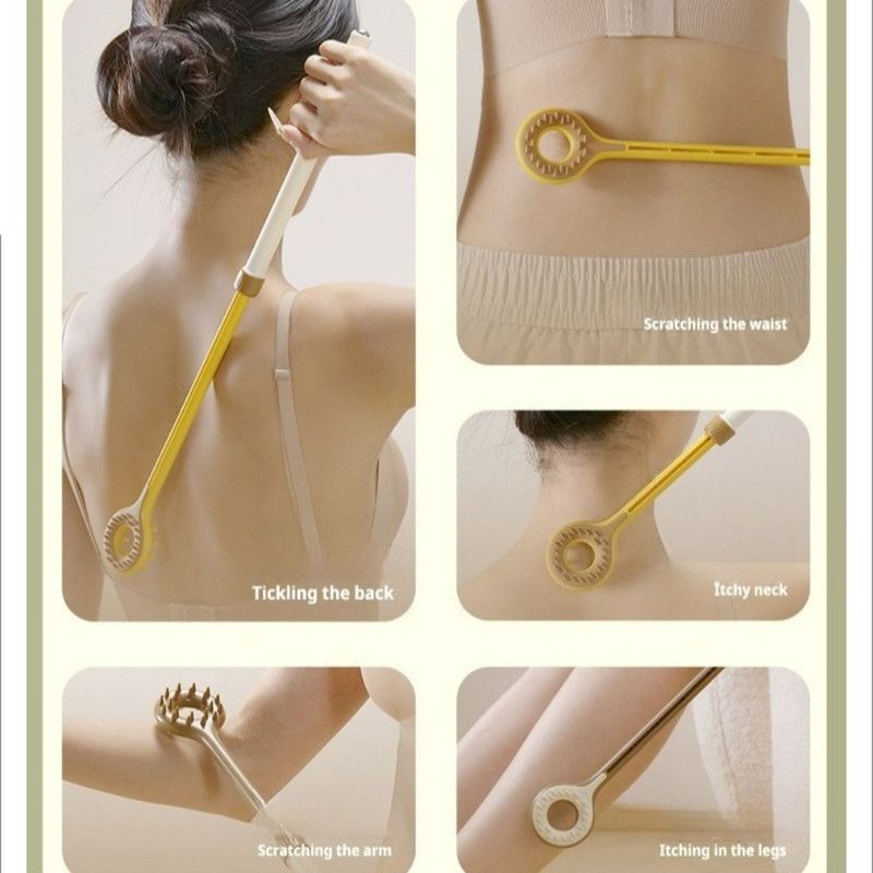 Retractable Double-Sided Back Scratcher, Multi-Function Itch Relief Tool with Ball-Point Massager—Brown