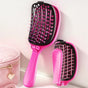 Self-Cleaning Foldable Vent Hair Brush, Portable Detachable Volumizing Scalp Massage Comb—Black + Pink