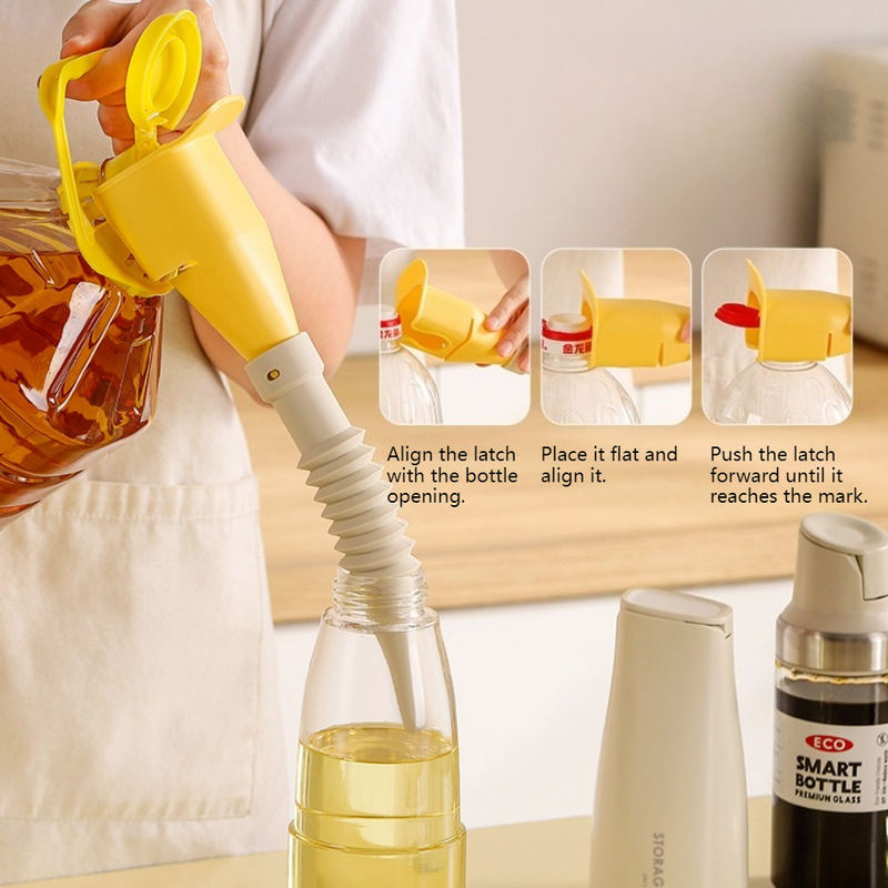 Bendable Silicone Long Oil Funnel, Clip-On Universal Oil Dispenser, Multi-Purpose Kitchen Transfer Funnel—Brown