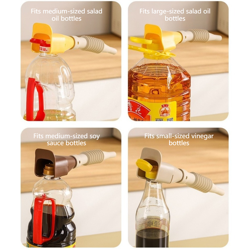 Bendable Silicone Long Oil Funnel, Clip-On Universal Oil Dispenser, Multi-Purpose Kitchen Transfer Funnel—Brown