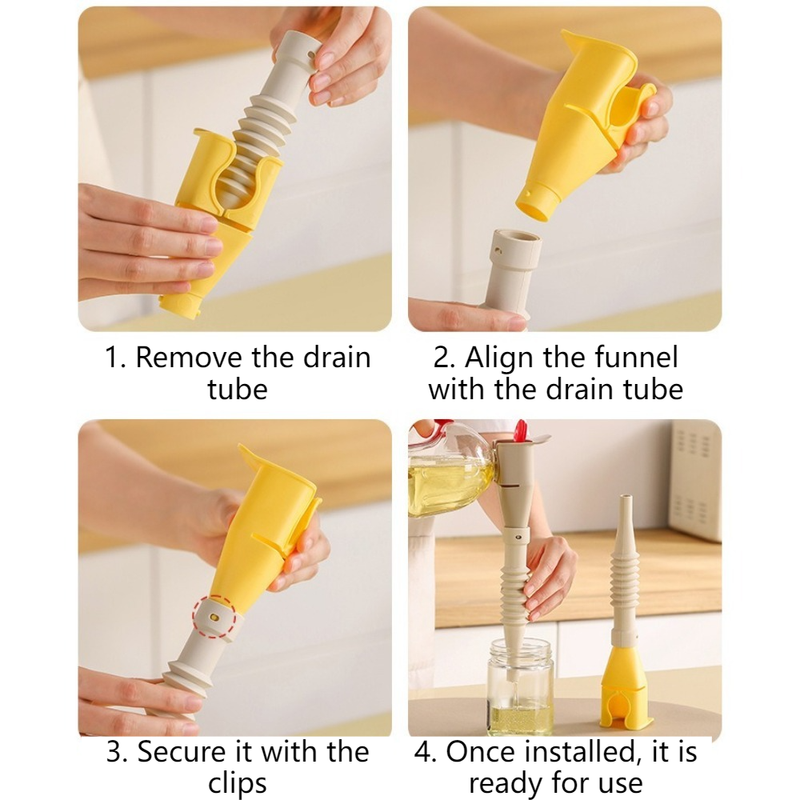 Bendable Silicone Long Oil Funnel, Clip-On Universal Oil Dispenser, Multi-Purpose Kitchen Transfer Funnel—Gray