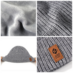 Double Fleece-Lined Vertical Stripe Knit Beanie, Unisex Thick Warm Winter Outdoor Cold-Proof Wool Hat - White