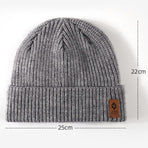 Double Fleece-Lined Vertical Stripe Knit Beanie, Unisex Thick Warm Winter Outdoor Cold-Proof Wool Hat - White