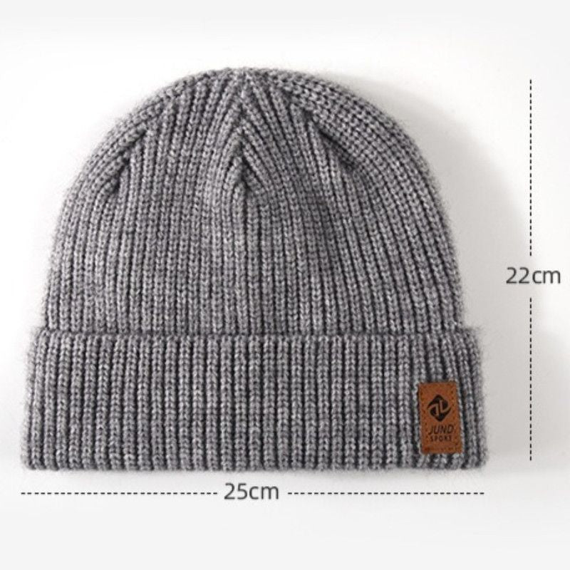 Double Fleece-Lined Vertical Stripe Knit Beanie, Unisex Thick Warm Winter Outdoor Cold-Proof Wool Hat - White