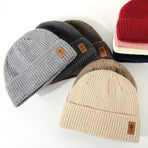 Double Fleece-Lined Vertical Stripe Knit Beanie, Unisex Thick Warm Winter Outdoor Cold-Proof Wool Hat - White