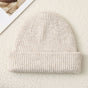 Solid Color Knit Beanie, Unisex Minimal Cuffed Warm Winter Hat with Slim Face Design - Beige