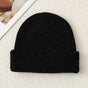 Solid Color Knit Beanie, Unisex Minimal Cuffed Warm Winter Hat with Slim Face Design - Black
