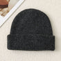 Solid Color Knit Beanie, Unisex Minimal Cuffed Warm Winter Hat with Slim Face Design—Gray