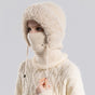 Fleece Ear Protection Integrated Knit Hat, Women's Windproof Balaclava Hat with Face Mask & Neck Warmer - Beige