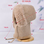 Fleece Ear Protection Integrated Knit Hat, Women's Windproof Balaclava Hat with Face Mask & Neck Warmer - Beige