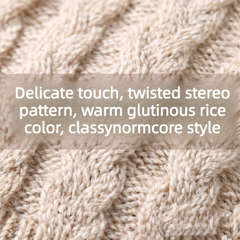 Vintage Cable-Knit Fleece-Lined Beanie & Touchscreen Gloves Set, Women’s Warm Winter Knit Hat 2-Piece Set—Gray