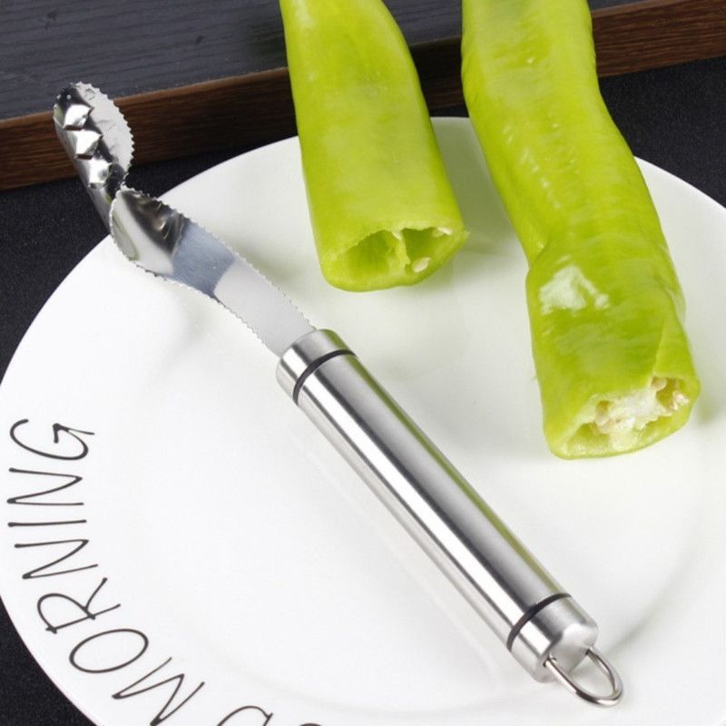Stainless Steel Pepper Corer, Household Seed Remover Tool for Green Pepper, Bell Pepper & Bitter Melon
