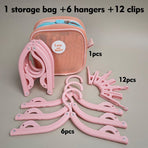 Portable Foldable Travel Clothes Hanger Set, Includes Clips, Clothes Rack with Storage Bag for Business Trips and Home Use - Pink