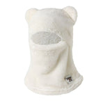Cute Bear Ear Plush Integrated Balaclava Hat, 4-in-1 Windproof Warm Neck and Face Cover Hat - White