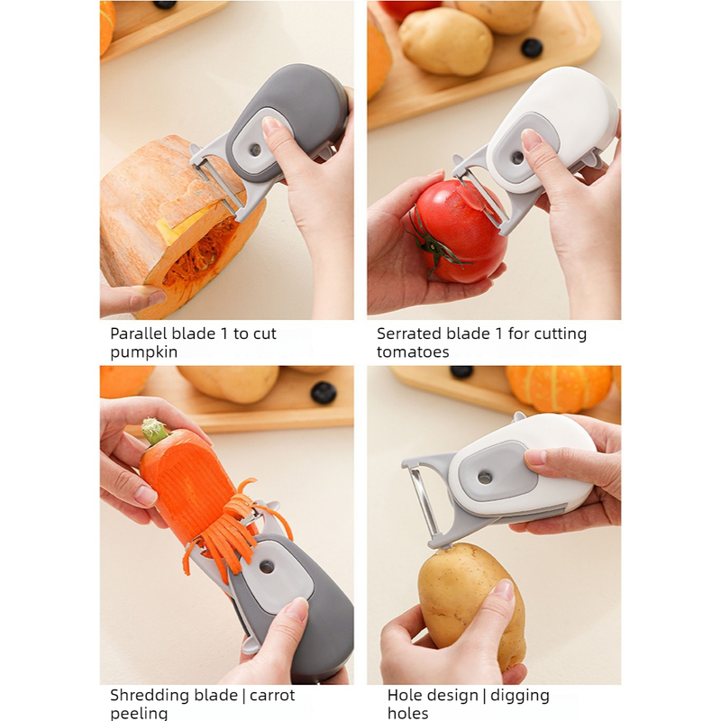 3-in-1 Retractable Portable Peeler,Magnetic-Multi-functional Fruit and Vegetable Peeling Tool —Gray