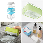 Multi-Function Soap Foaming Box with Roller, No-Rub Drain, Soap Storage Case, and Integrated Laundry Brush—Blue