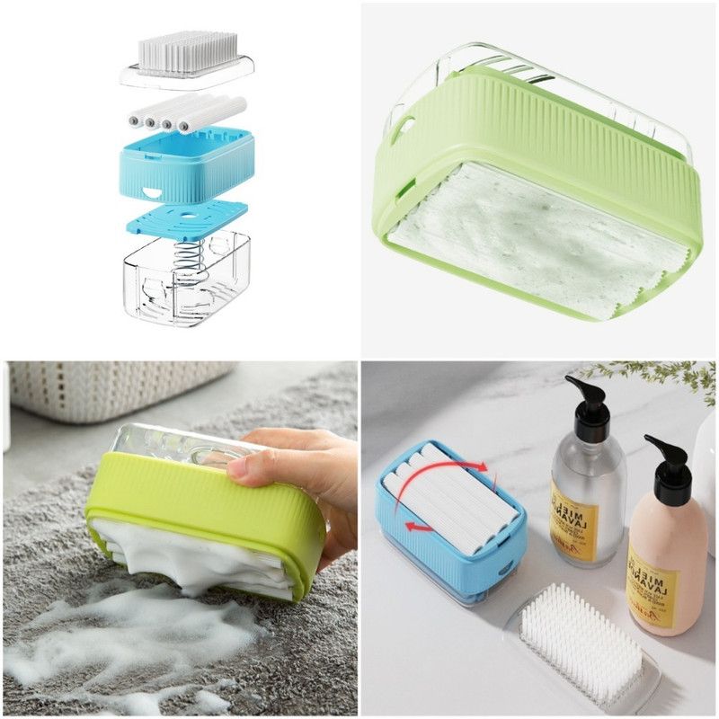 Multi-Function Soap Foaming Box with Roller, No-Rub Drain, Soap Storage Case, and Integrated Laundry Brush—Blue