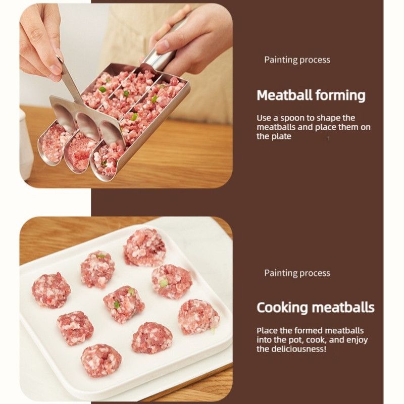 304 Stainless Steel Meatball Maker, Multi-size Paste Rice Ball Mold with Scoop for the Kitchen—Three Tubes