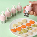 Hand Press Fruit and Vegetable Cookie Cutter 8-Piece Set, Food Shape Molds—Cyan