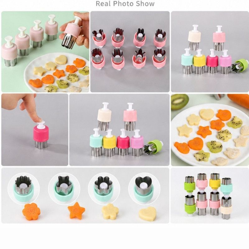 Hand Press Fruit and Vegetable Cookie Cutter 8-Piece Set, Food Shape Molds—Yellow