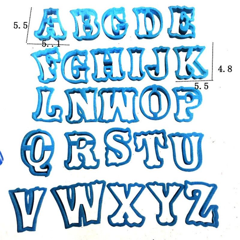 26 Pcs Large Vintage Alphabet Cookie Cutter Set, Plastic Fondant Cake Chocolate Baking Press Molds