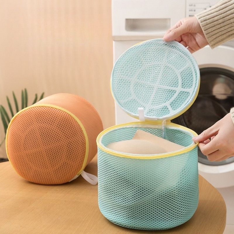 Cylindrical Sandwich Mesh Bra Laundry Bag, Anti-Deformation Underwear Washing Bag — Purple