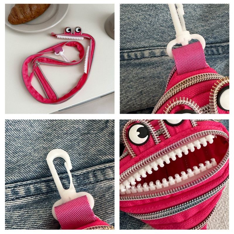 Creative Multi-zip Monster Coin Purse, Earphone and Key Storage Pouch with Detachable Hook—Pink