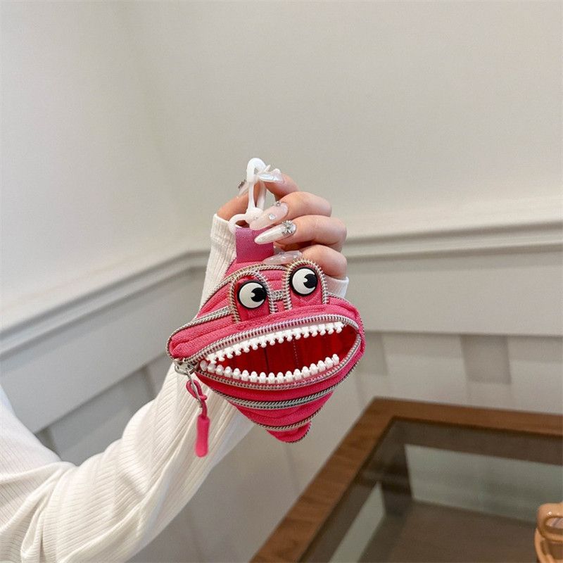 Creative Multi-zip Monster Coin Purse, Earphone and Key Storage Pouch with Detachable Hook - Red