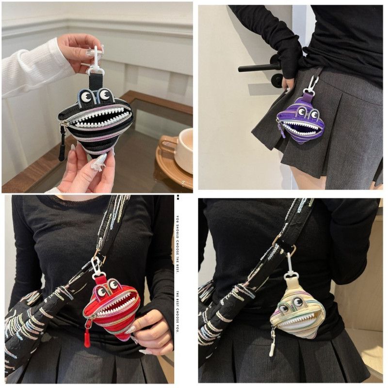 Creative Multi-zip Monster Coin Purse, Earphone and Key Storage Pouch with Detachable Hook - White
