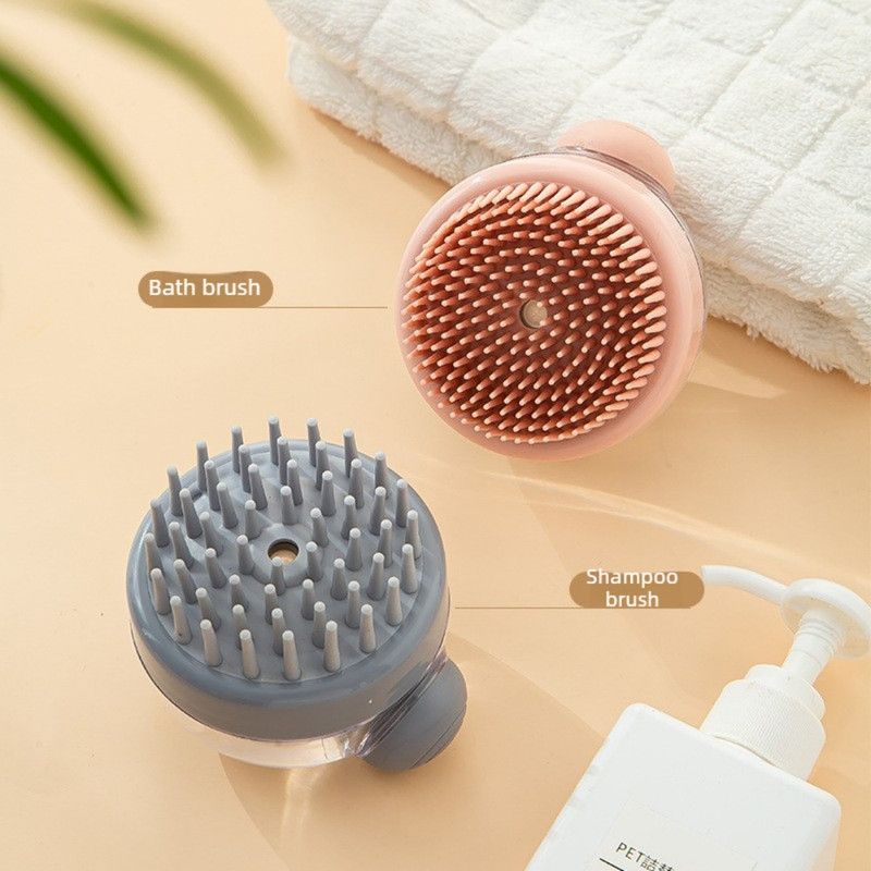 Shampoo & Bath Brush 2-Piece Set, Silicone Scalp Massager Shower Brush, Multi-Purpose for Humans and Pets—Gray
