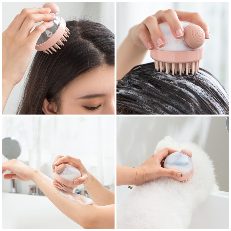 Shampoo & Bath Brush 2-Piece Set, Silicone Scalp Massager Shower Brush, Multi-Purpose for Humans and Pets—Pink