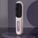Portable Negative Ion Hair Straightener Brush, 3-Temperature Dual-Use Styling Comb for Travel and Home Use - Purple